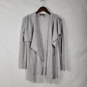 Tahari Merino Wool Cardigan Size S Womens Gray Open Front Waterfall Lightweight